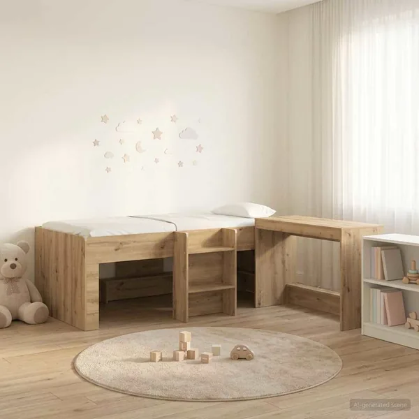 Lit haut pour enfants avec bureau 2 pc Chêne artisanal