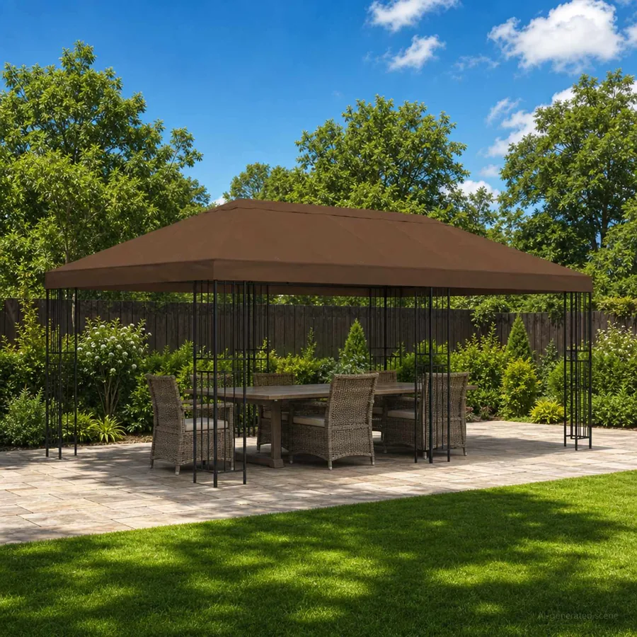 Gazebo avec murs latéraux 6 x 3 m Marron Polyester et Acier 190