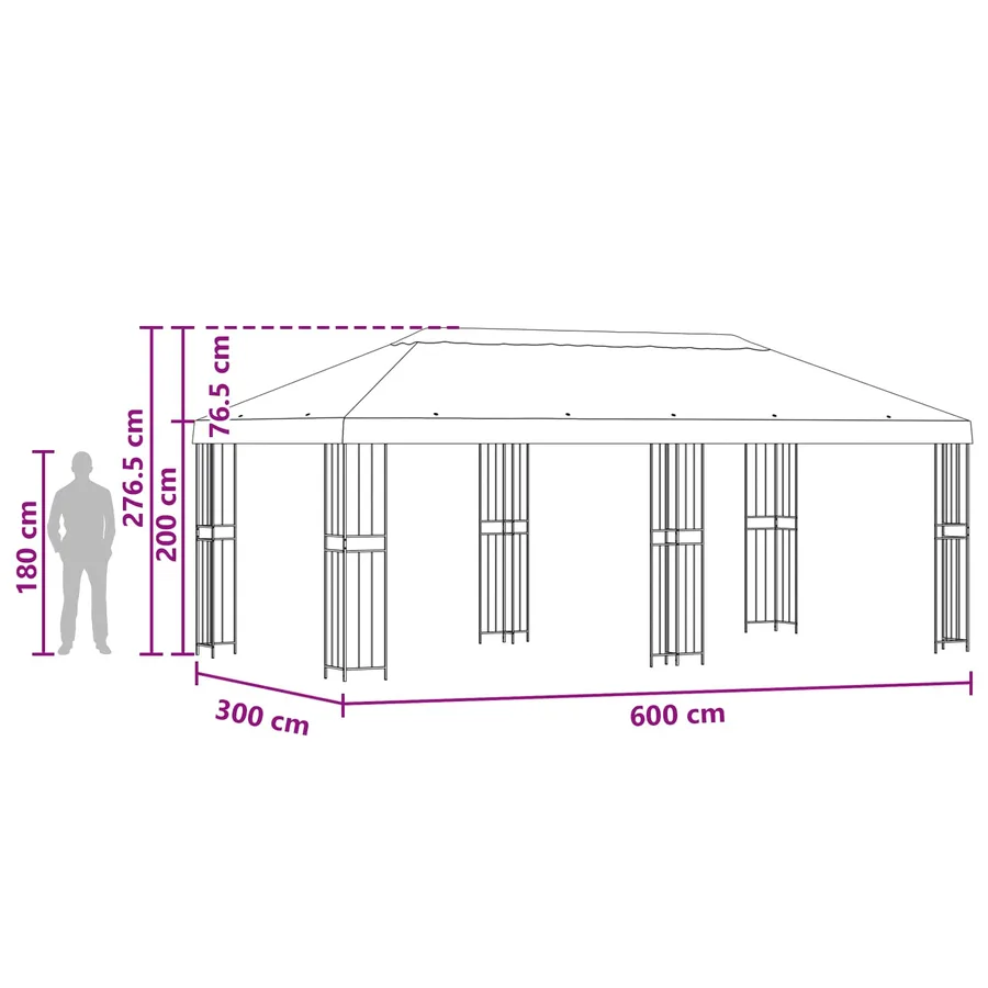 Gazebo avec murs latéraux 6 x 3 m Marron Polyester et Acier 190 - 6