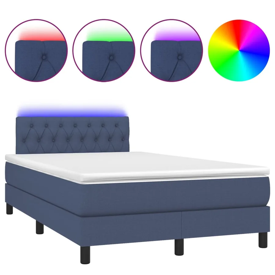 Sommier à lattes de lit avec matelas LED Bleu 120x200 cm Tissu - 2