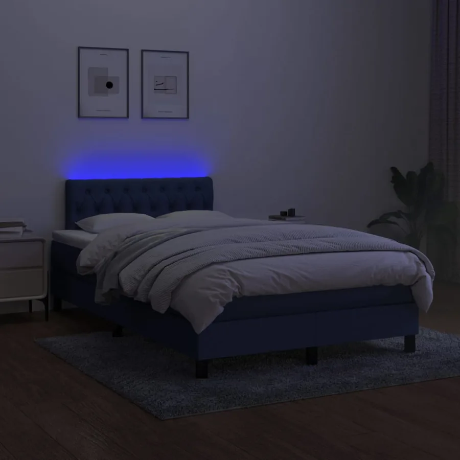 Sommier à lattes de lit avec matelas LED Bleu 120x200 cm Tissu - 4