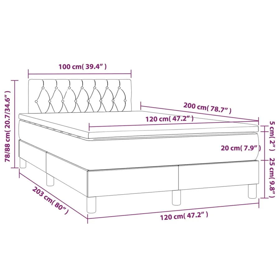 Sommier à lattes de lit avec matelas LED Bleu 120x200 cm Tissu - 8