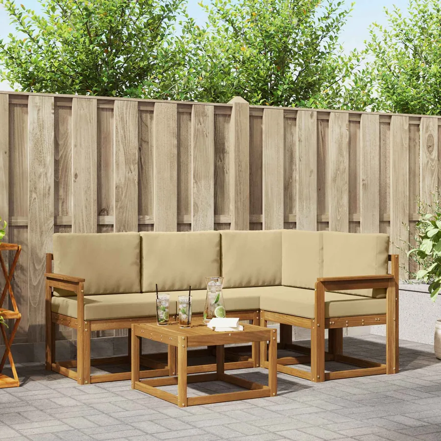 Ensemble de canapés d'extérieur 5 pcs Naturel et Beige