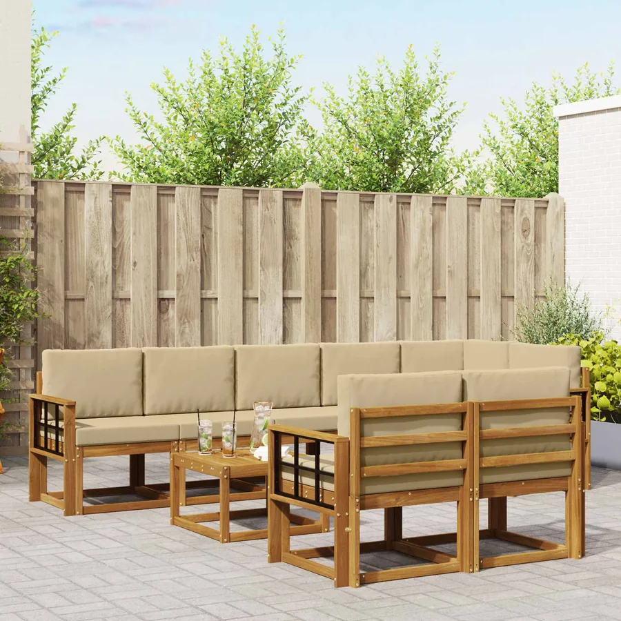 Ensemble de canapés d'extérieur 9 pcs Naturel et Beige