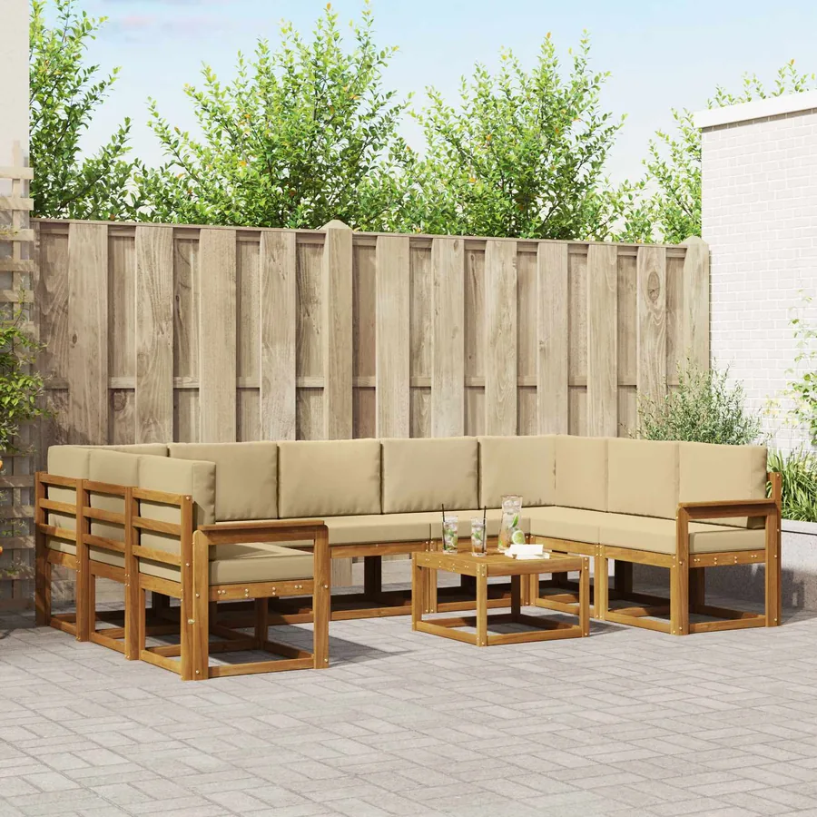Ensemble de canapés d'extérieur 10 pcs Naturel et Beige