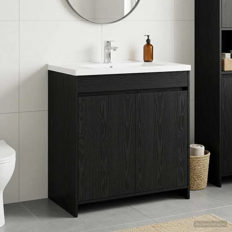 Meuble sous lavabo de salle de bain Chêne noir