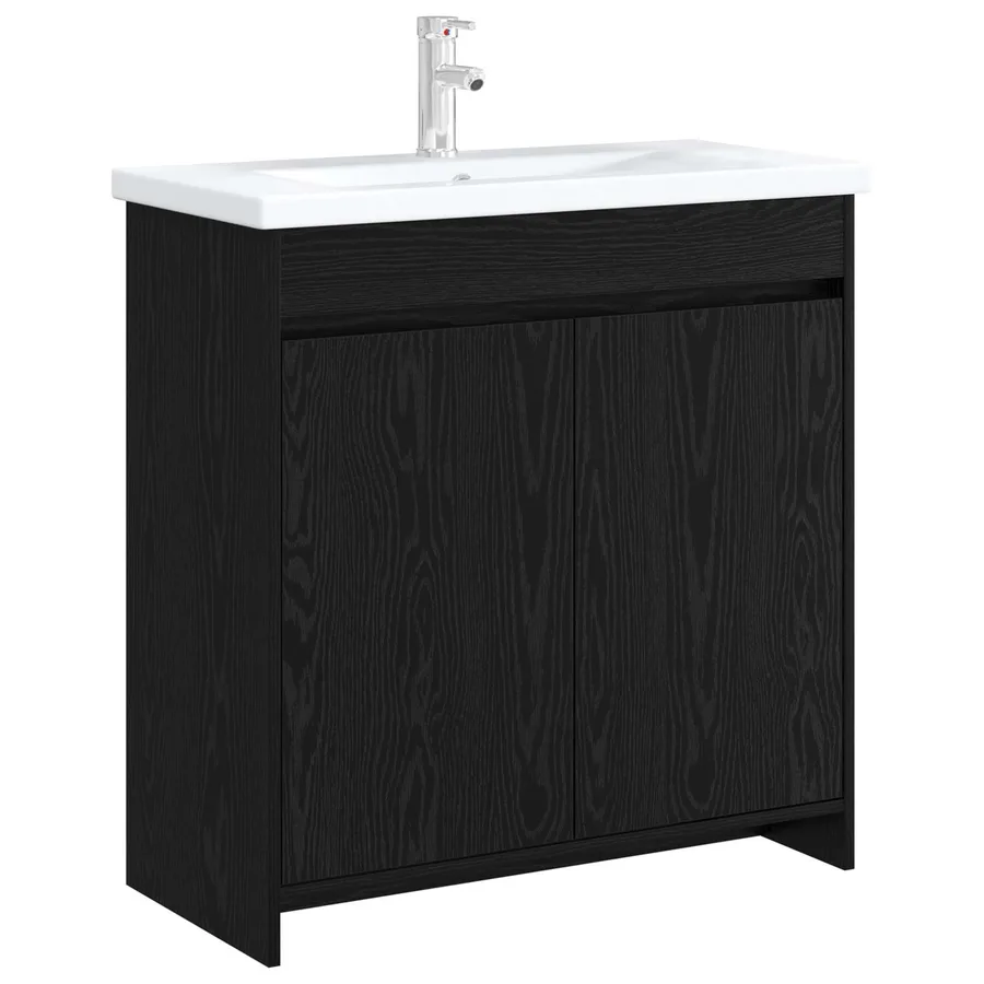 Meuble sous lavabo de salle de bain Chêne noir - 3