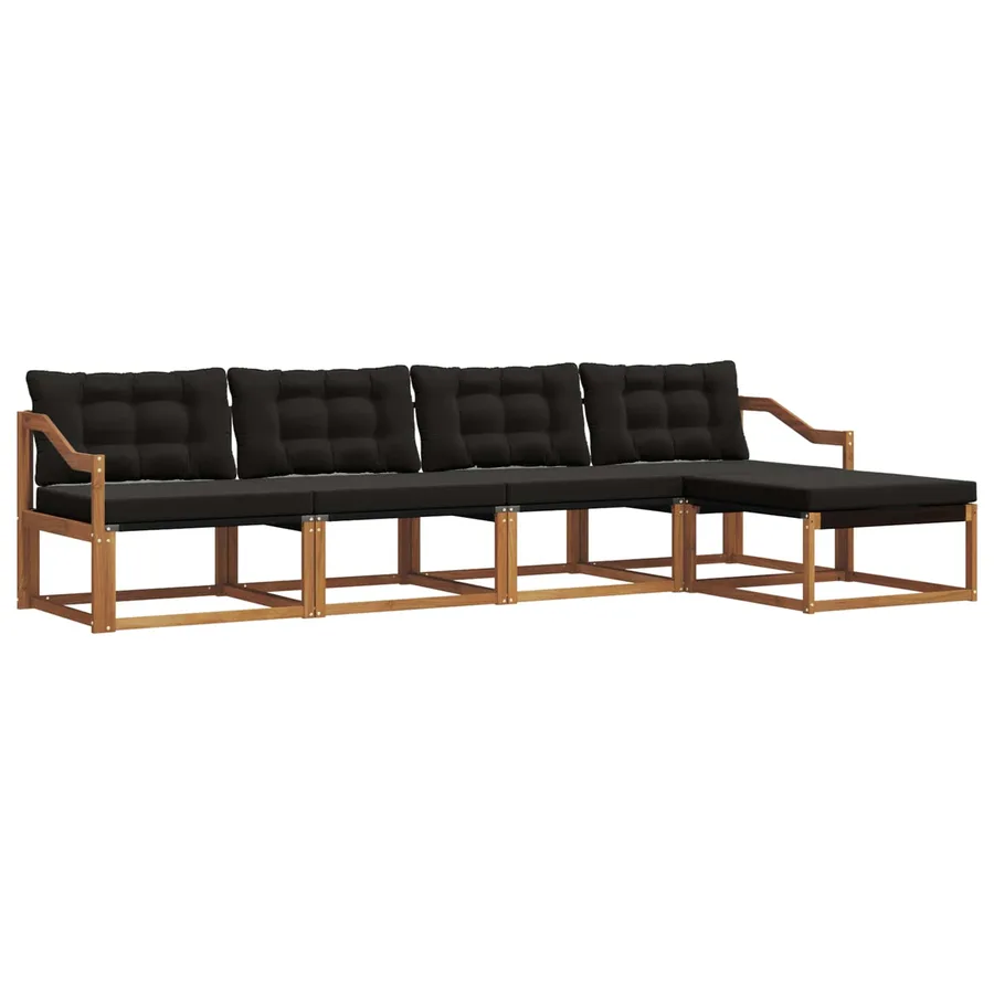 Ensemble de canapés d'extérieur 5 pcs Naturel et Noir - 2