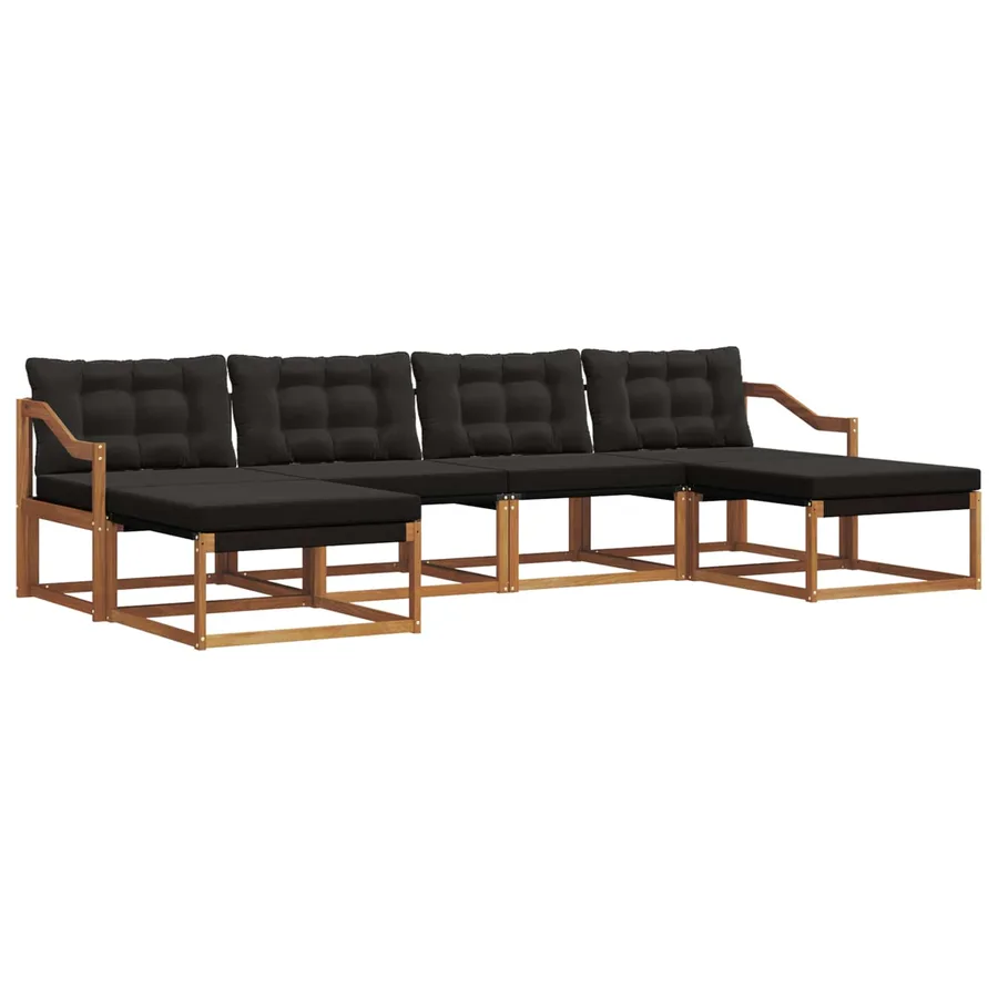 Ensemble de canapés d'extérieur 6 pcs Naturel et Noir - 2