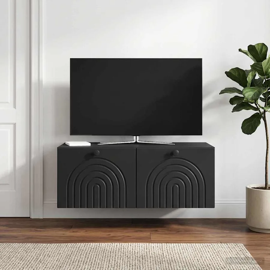 Meuble TV mural Noir 78,5 x 41 x 30 cm Bois d'ingénierie - 4