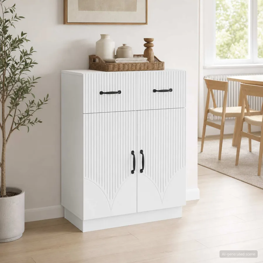 Buffet Blanc 66 x 34,5 x 87 cm Bois d'ingénierie - 4