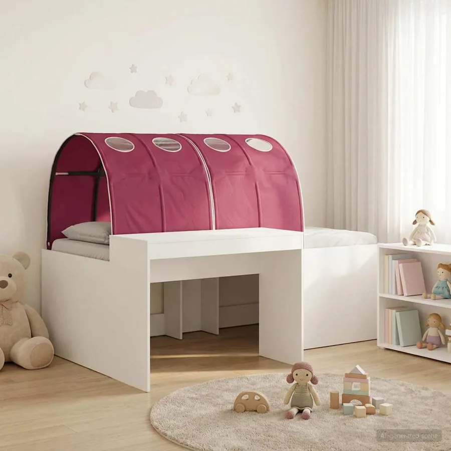 Lit avec Tunnel 3 pc Chêne Artisanal et Rouge Bois d'ingénierie