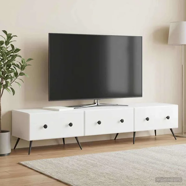 Meuble TV Blanc brillant 147 x 34,5 x 30 cm Bois d'ingénierie