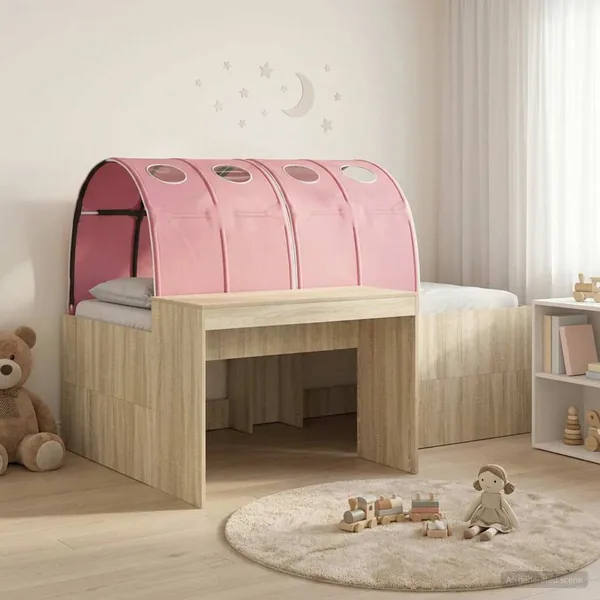 Lit avec Tunnel 3 pc Chêne Artisanal et Rose Bois d'ingénierie