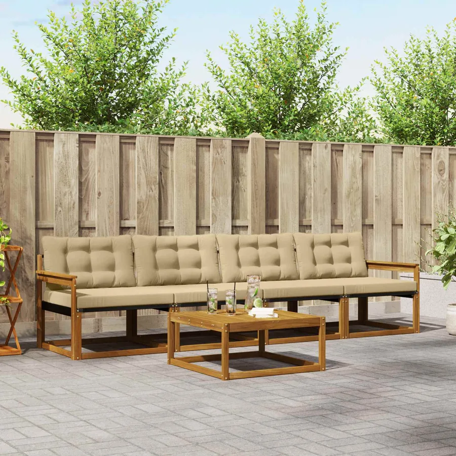 Ensemble de canapés d'extérieur 5 pcs Naturel et Beige