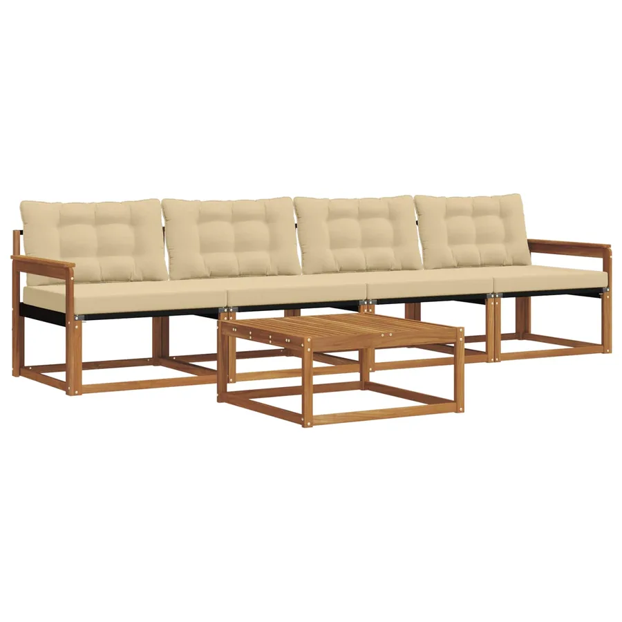Ensemble de canapés d'extérieur 5 pcs Naturel et Beige - 2