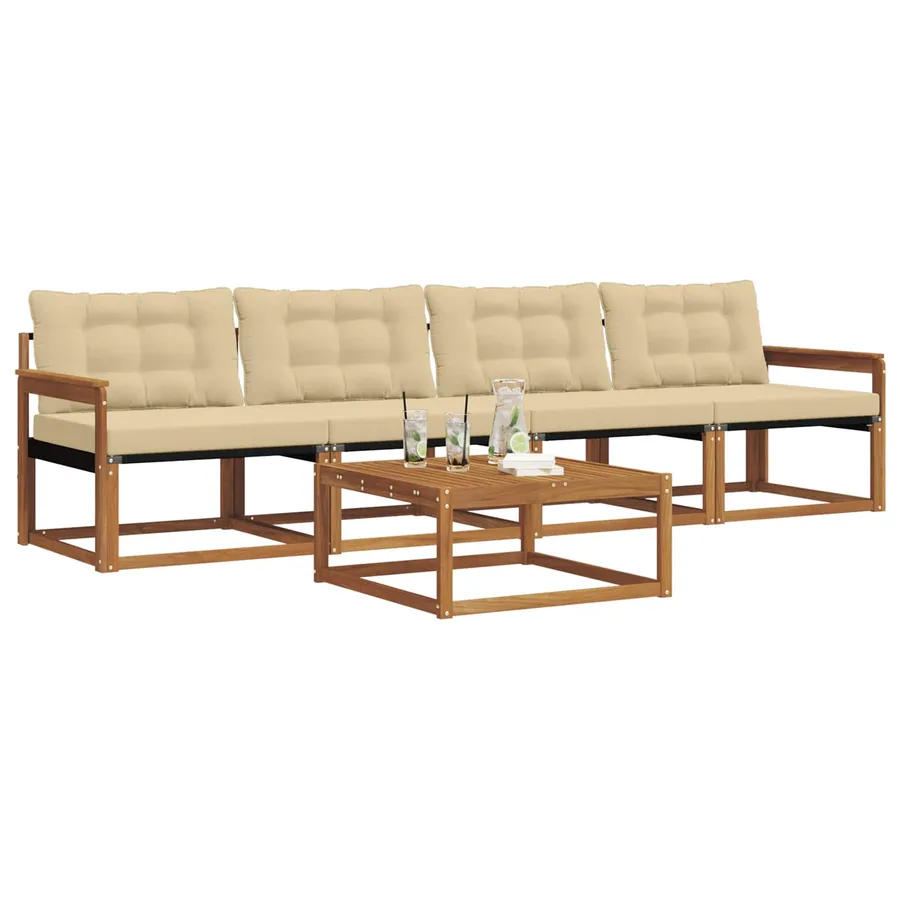 Ensemble de canapés d'extérieur 5 pcs Naturel et Beige - 3