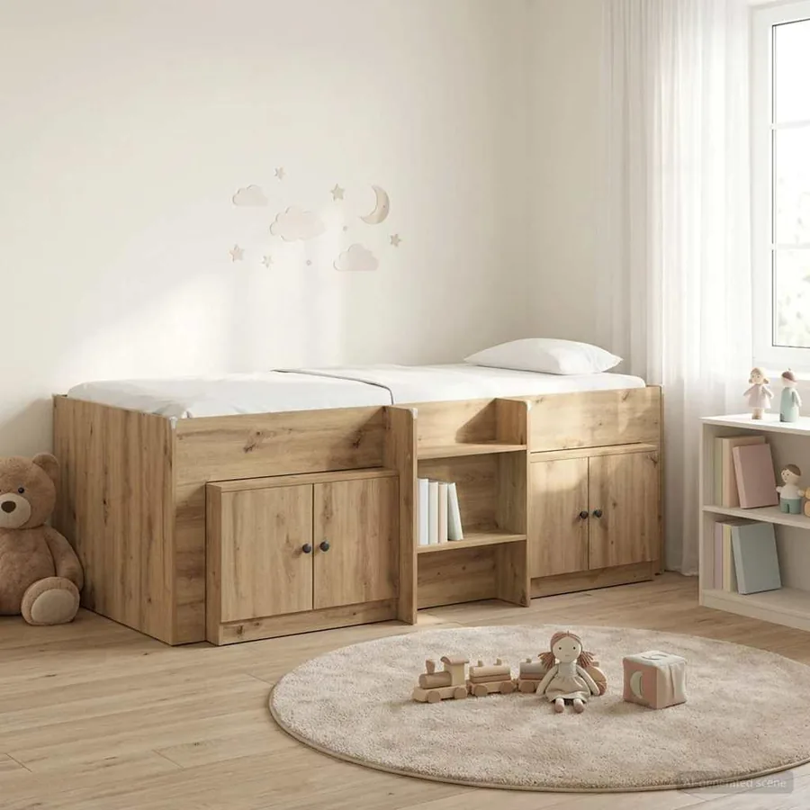 Cadre de lit en loft avec armoire 3 pc Chêne artisanal