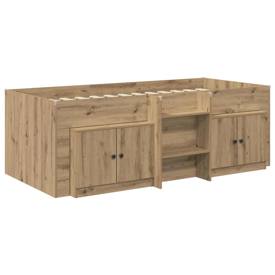 Cadre de lit en loft avec armoire 3 pc Chêne artisanal - 3