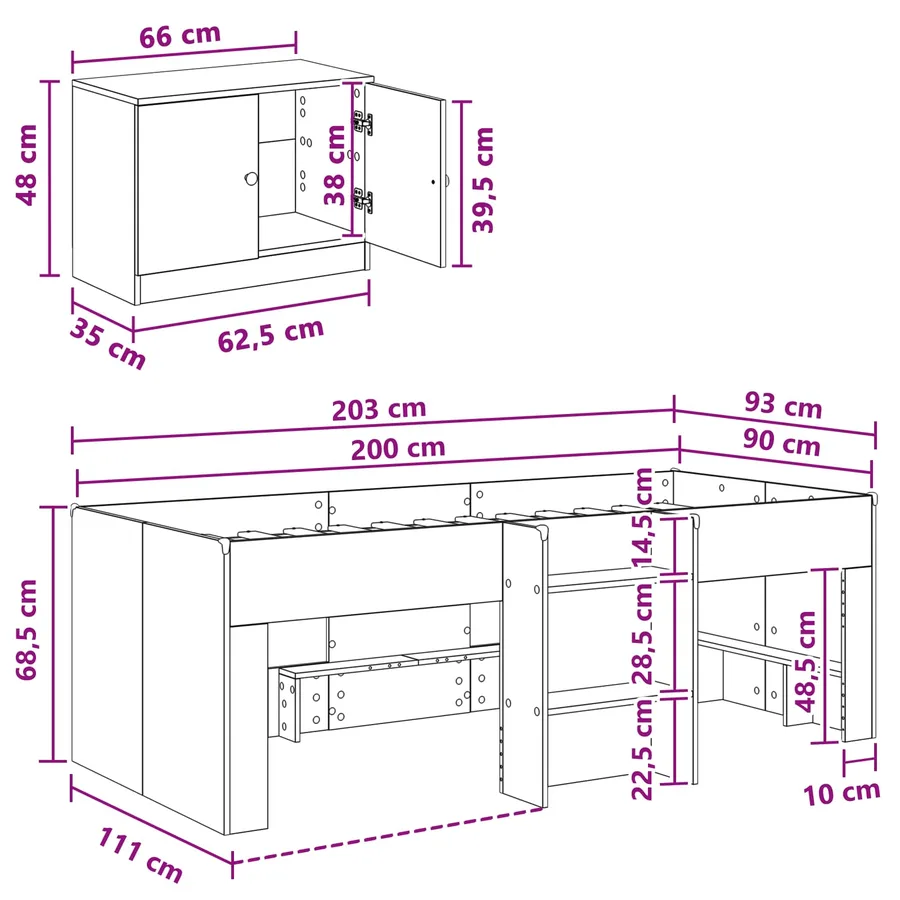 Cadre de lit en loft avec armoire 3 pc Chêne artisanal - 8