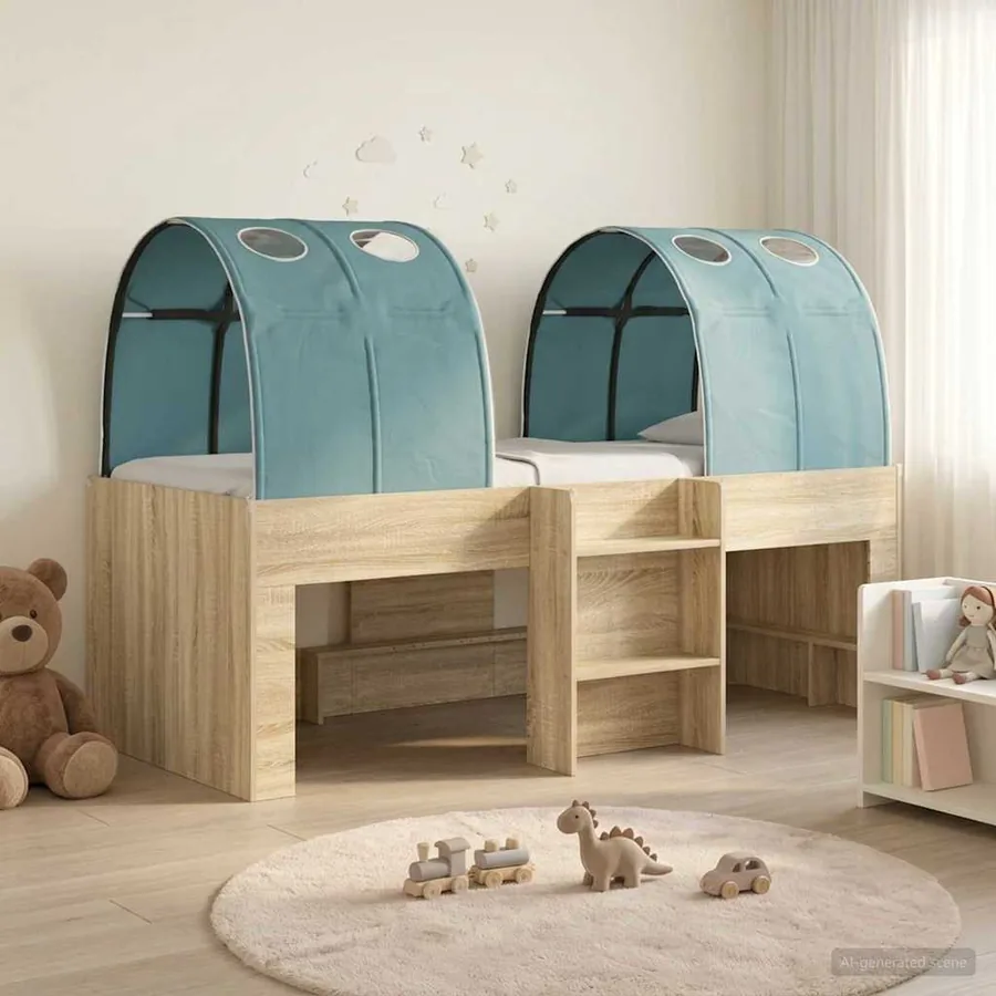 Lit avec Tunnel 3 pc Chêne Sonoma et bleu clair
