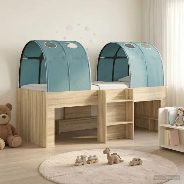 Lit avec Tunnel 3 pc Chêne Sonoma et bleu clair