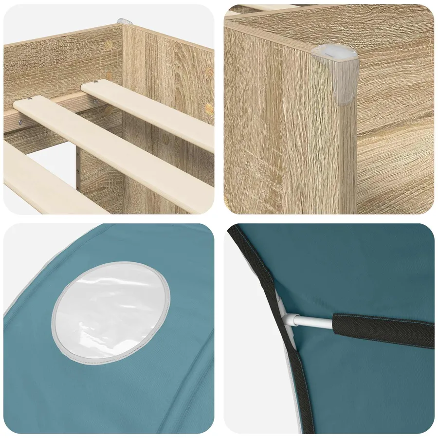 Lit avec Tunnel 3 pc Chêne Sonoma et bleu clair - 9