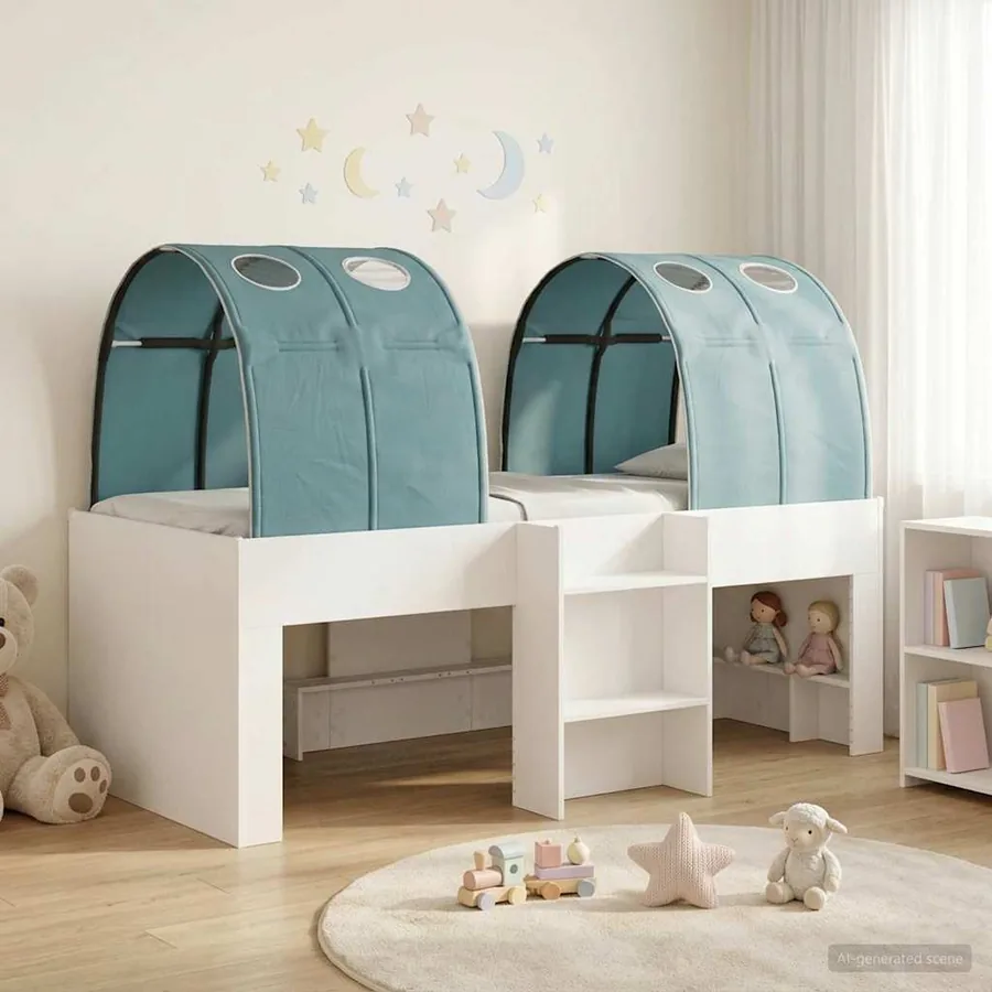 Lit avec Tunnel 3 pc Blanc et bleu clair Bois d'ingénierie