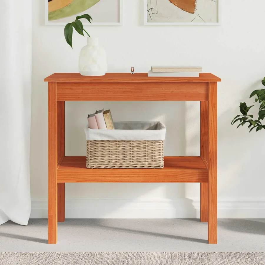 Table console avec étagère Brun Ciré 80 x 40 x 75 cm Pin massif