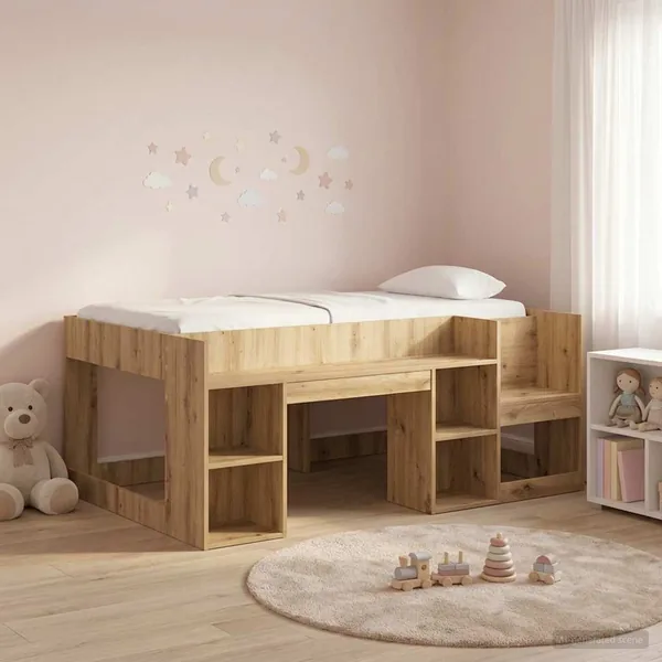 Cadre de lit pour enfants avec rangement Chêne artisanal
