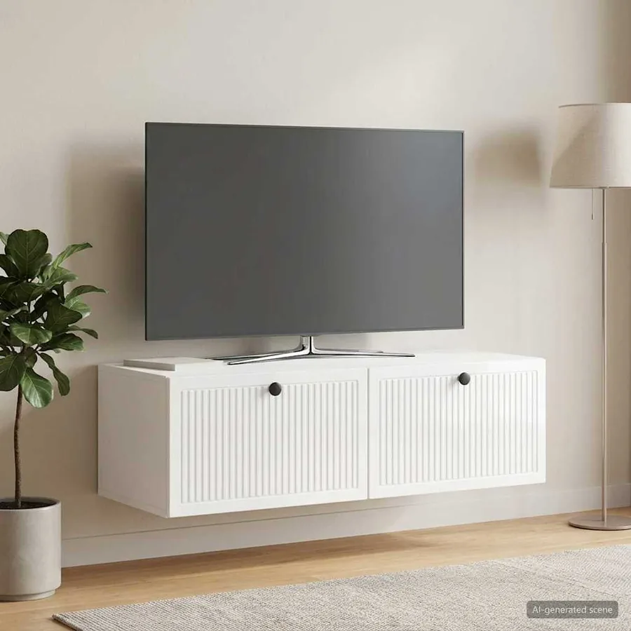 Meuble TV mural Montage mural Blanc brillant 98 x 41 x 30 cm