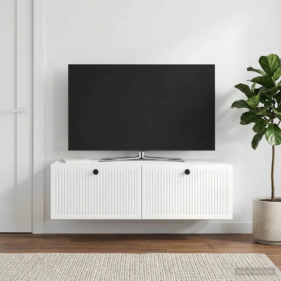Meuble TV mural Montage mural Blanc brillant 98 x 41 x 30 cm - 4