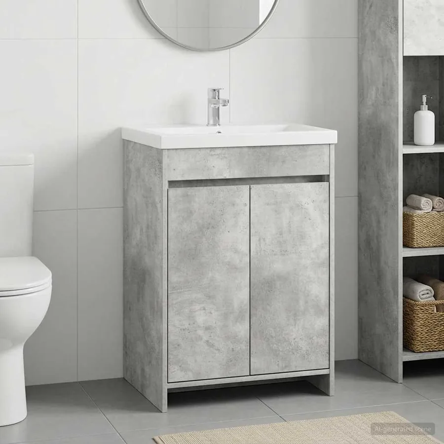 Meuble sous lavabo de salle de bain Gris béton