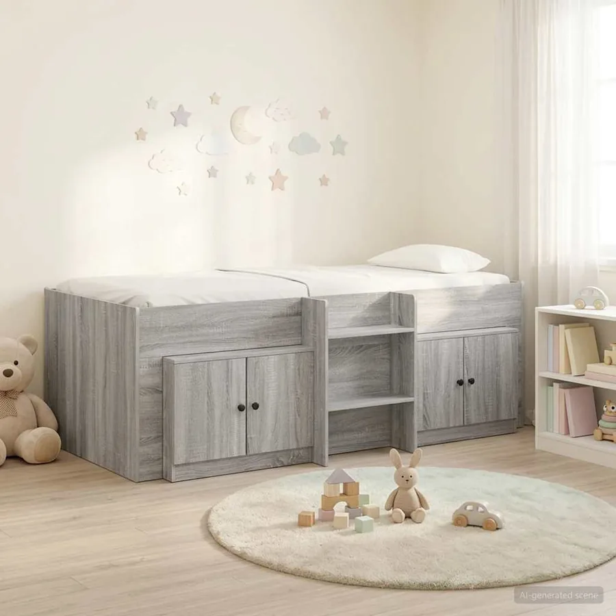 Cadre de lit en loft avec armoire avec porte 3 pc Sonoma gris