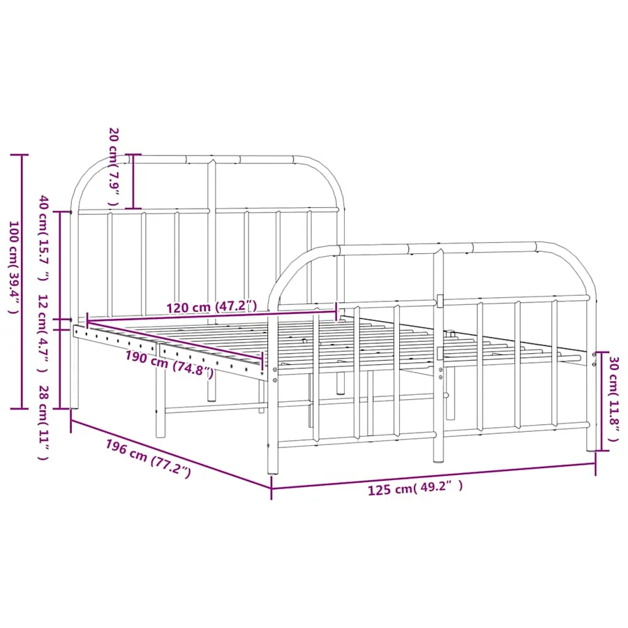 Cadre de lit métal sans matelas avec pied de lit noir 120x190cm - 10