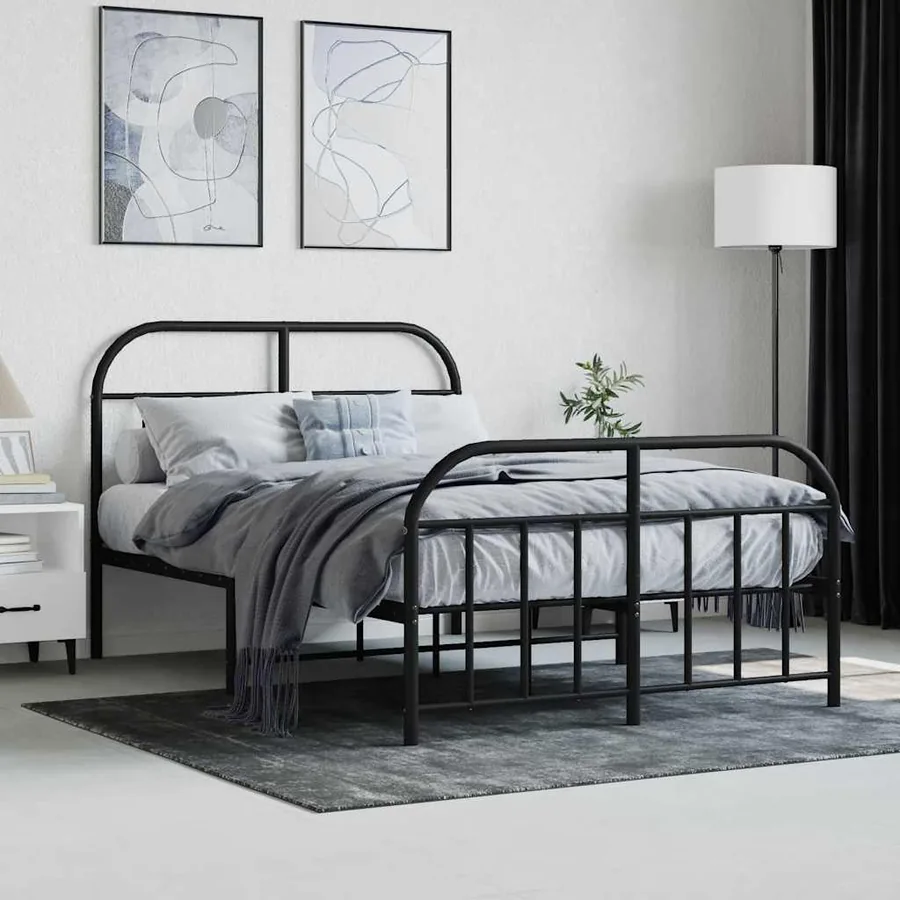 Cadre de lit métal sans matelas avec pied de lit noir 120x190cm - 4