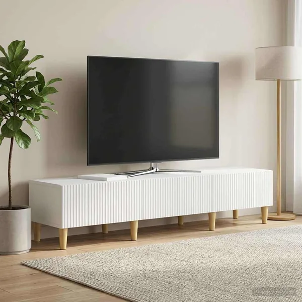 Meuble TV Blanc brillant 147 x 34,5 x 30 cm Bois d'ingénierie