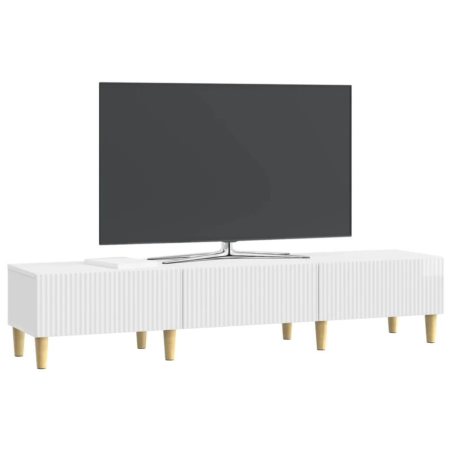 Meuble TV Blanc brillant 147 x 34,5 x 30 cm Bois d'ingénierie - 3