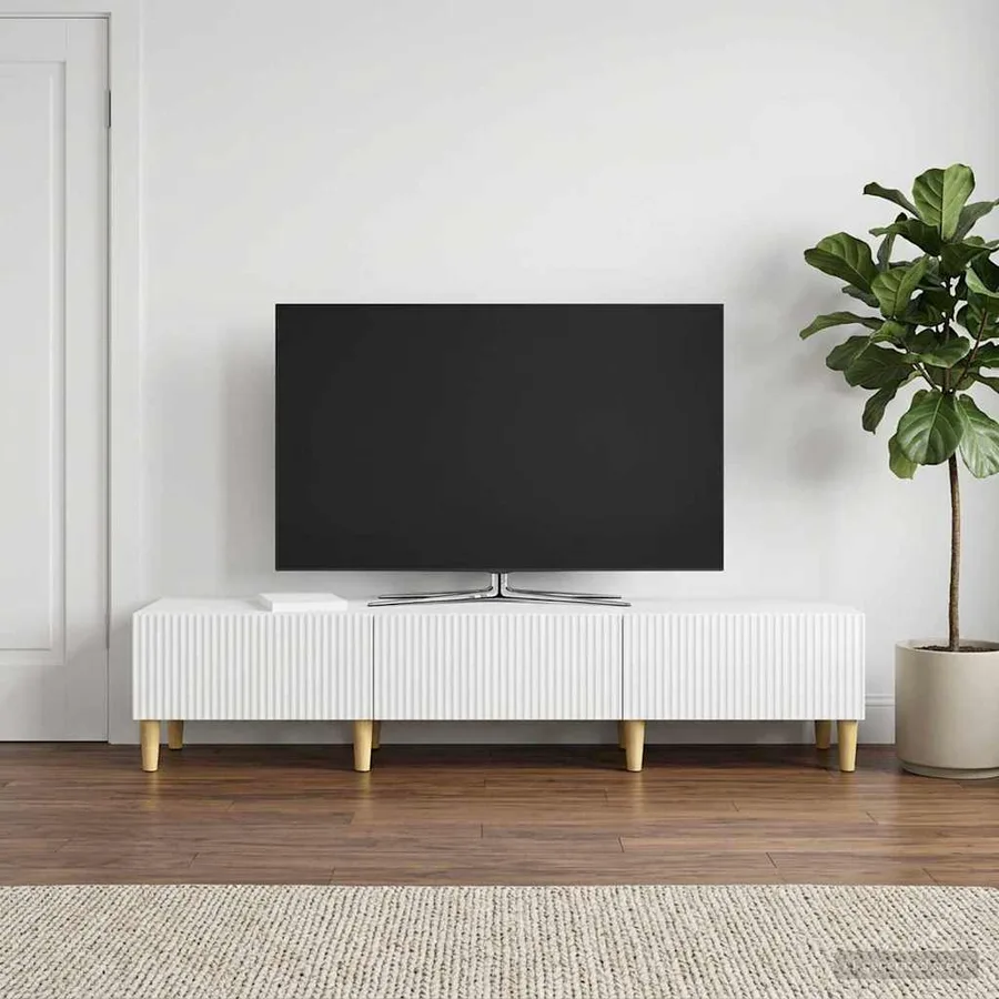 Meuble TV Blanc brillant 147 x 34,5 x 30 cm Bois d'ingénierie - 4
