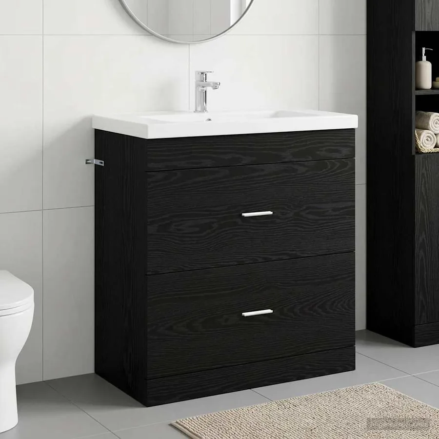 Meuble sous lavabo de salle de bain Chêne noir