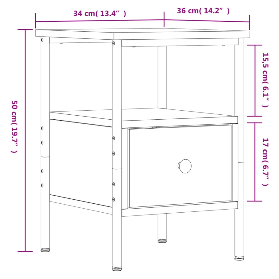 Table de chevet noir 34x36x50 cm bois d’ingénierie - 11