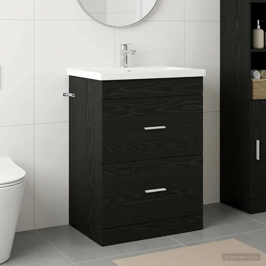 Meuble sous lavabo de salle de bain Chêne noir