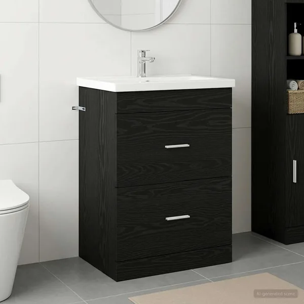 Meuble sous lavabo de salle de bain Chêne noir