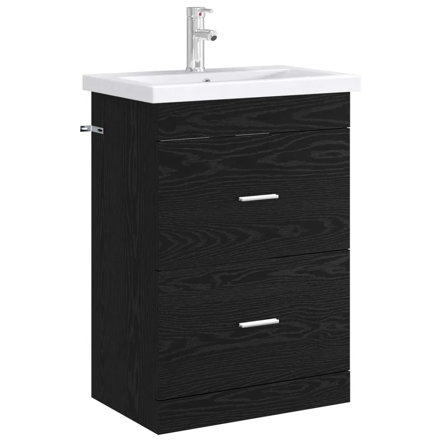 Meuble sous lavabo de salle de bain Chêne noir - 3