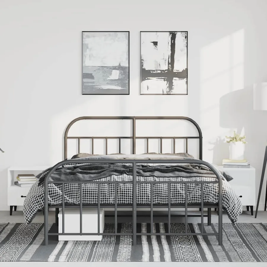 Cadre de lit métal sans matelas avec pied de lit noir 135x190cm - 4