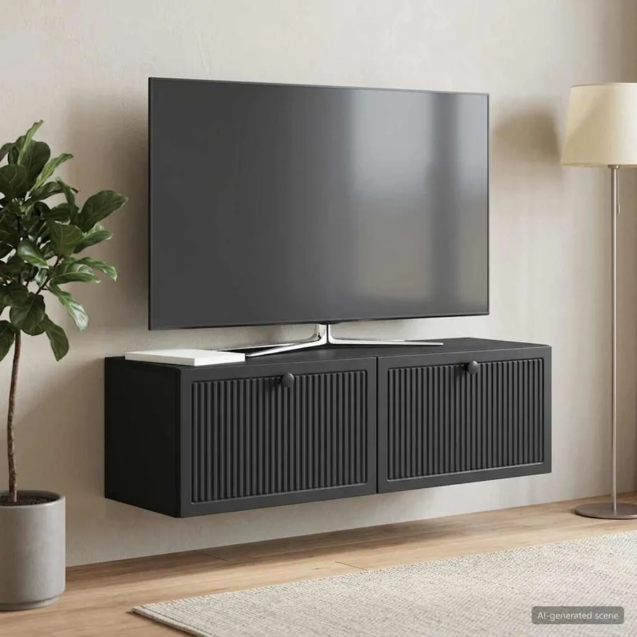 Meuble TV mural Noir 98 x 31 x 30 cm Bois d'ingénierie - 4