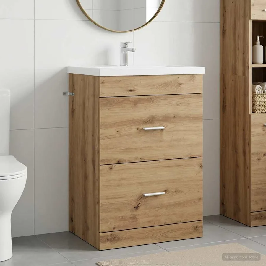 Meuble sous lavabo de salle de bain Chêne artisanal