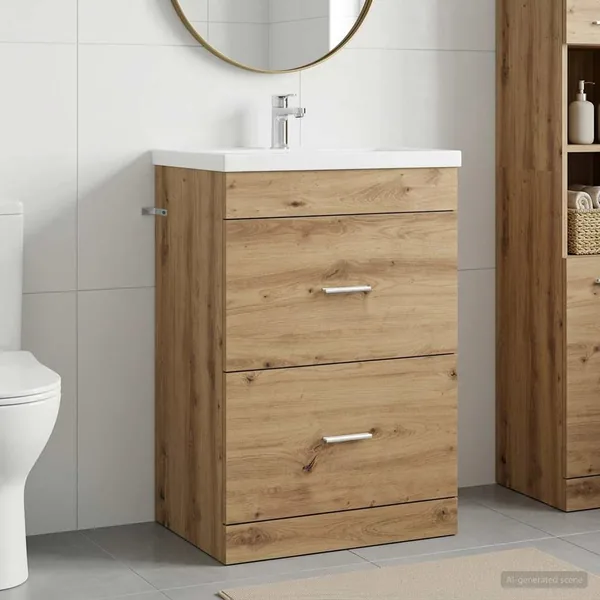 Meuble sous lavabo de salle de bain Chêne artisanal