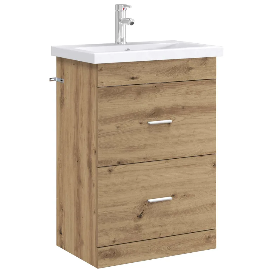 Meuble sous lavabo de salle de bain Chêne artisanal - 3