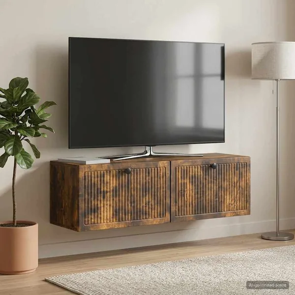 Meuble TV mural Chêne fumé 98 x 31 x 30 cm Bois d'ingénierie
